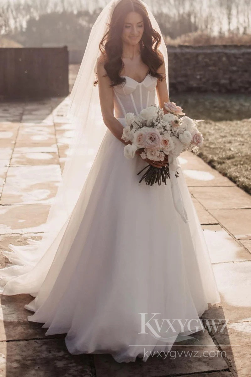 Romantic Sweetheart Tulle Wedding Dress with Corset Bodice and Train Bridal Gown HS502