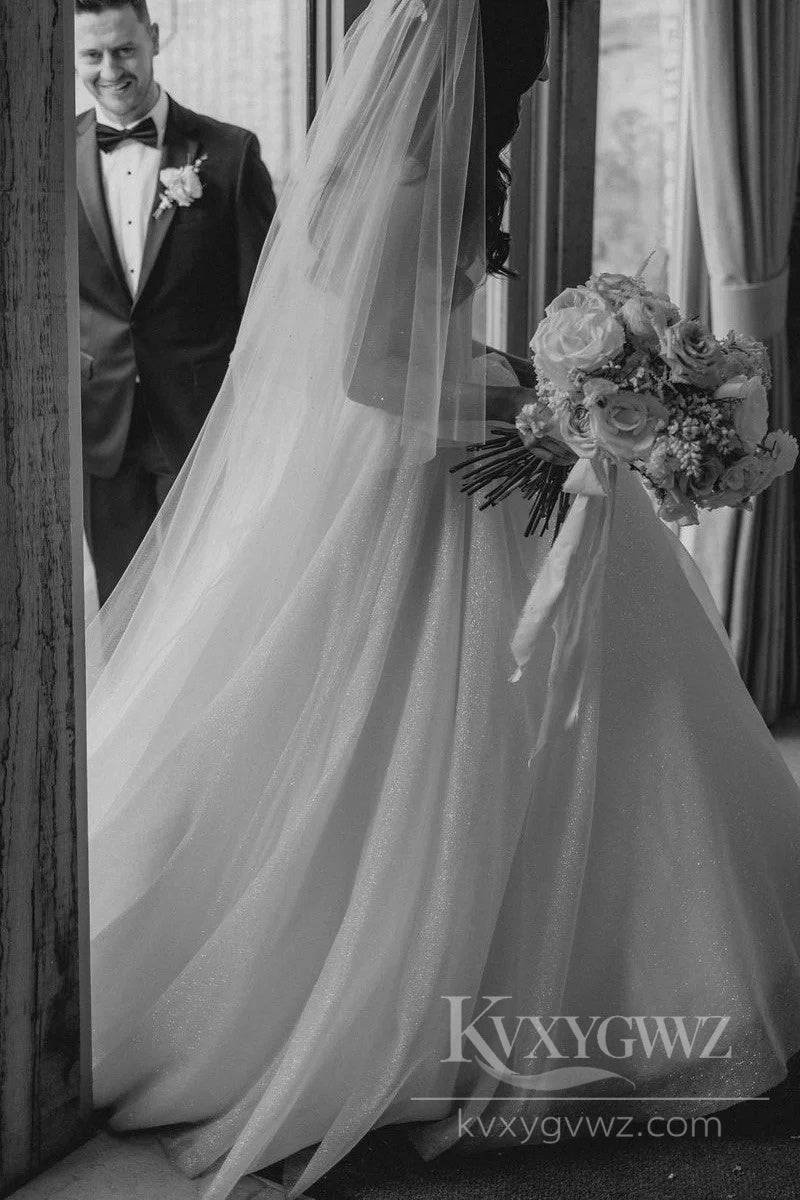 Romantic Sweetheart Tulle Wedding Dress with Corset Bodice and Train Bridal Gown HS502
