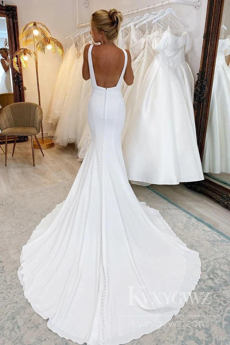 Satin Deep-V Mermaid Wedding Dress Timeless Elegance with a Modern Twist Bridal Gown HS510