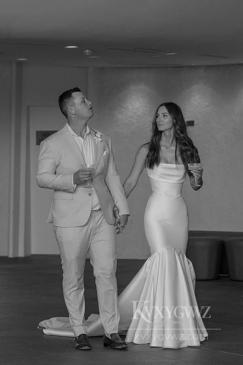 Sleek Satin Mermaid Wedding Dress with Train Timeless Elegance Bridal Gown HS513