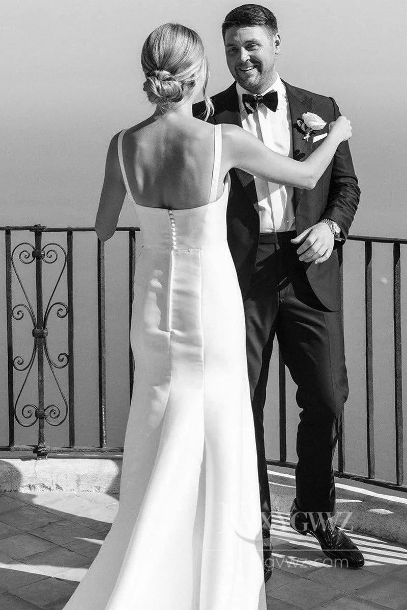 Classic Satin Mermaid Wedding Dress with Spaghetti Straps Timeless Elegance Bridal Gown HS516