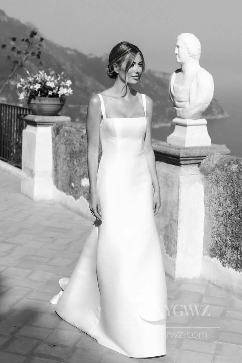 Classic Satin Mermaid Wedding Dress with Spaghetti Straps Timeless Elegance Bridal Gown HS516