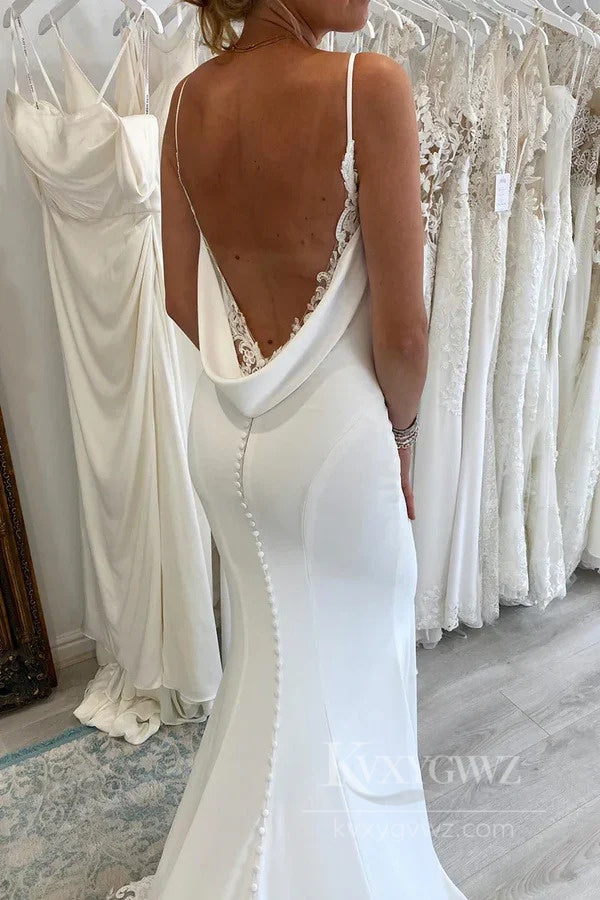 Elegant Lace-Trimmed Satin Bridal Gown V-Neck Mermaid Wedding Dress HS519