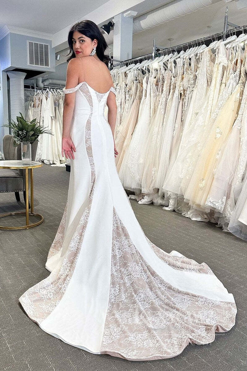 Elegant Off-the-Shoulder Bridal Gown Satin Mermaid Wedding Dress HS520