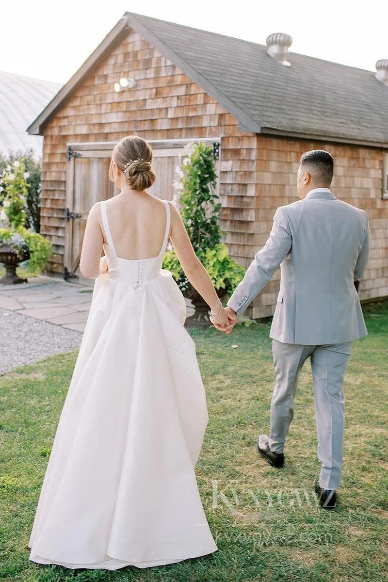 Chic Satin Wedding Dress Floor-length Elegant Bridal Gown HS524