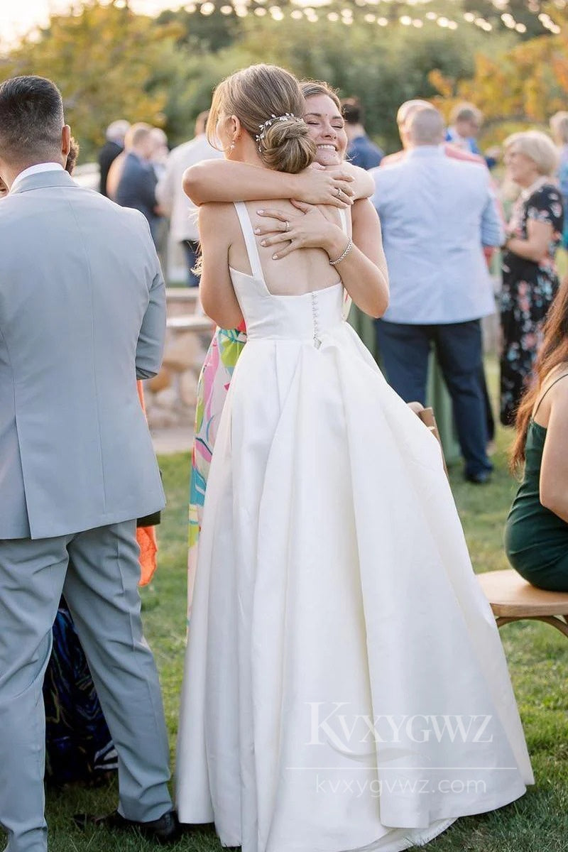 Chic Satin Wedding Dress Floor-length Elegant Bridal Gown HS524