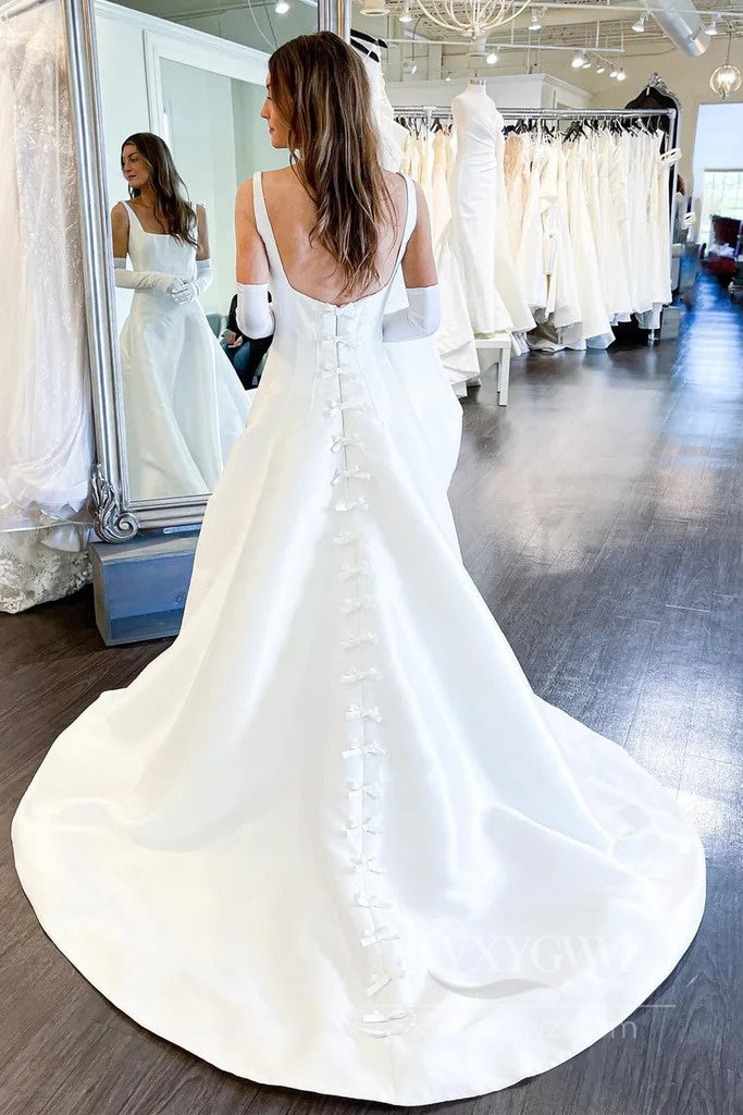 Classic Satin A-Line Wedding Dress with Straps Bridal Gown HS527
