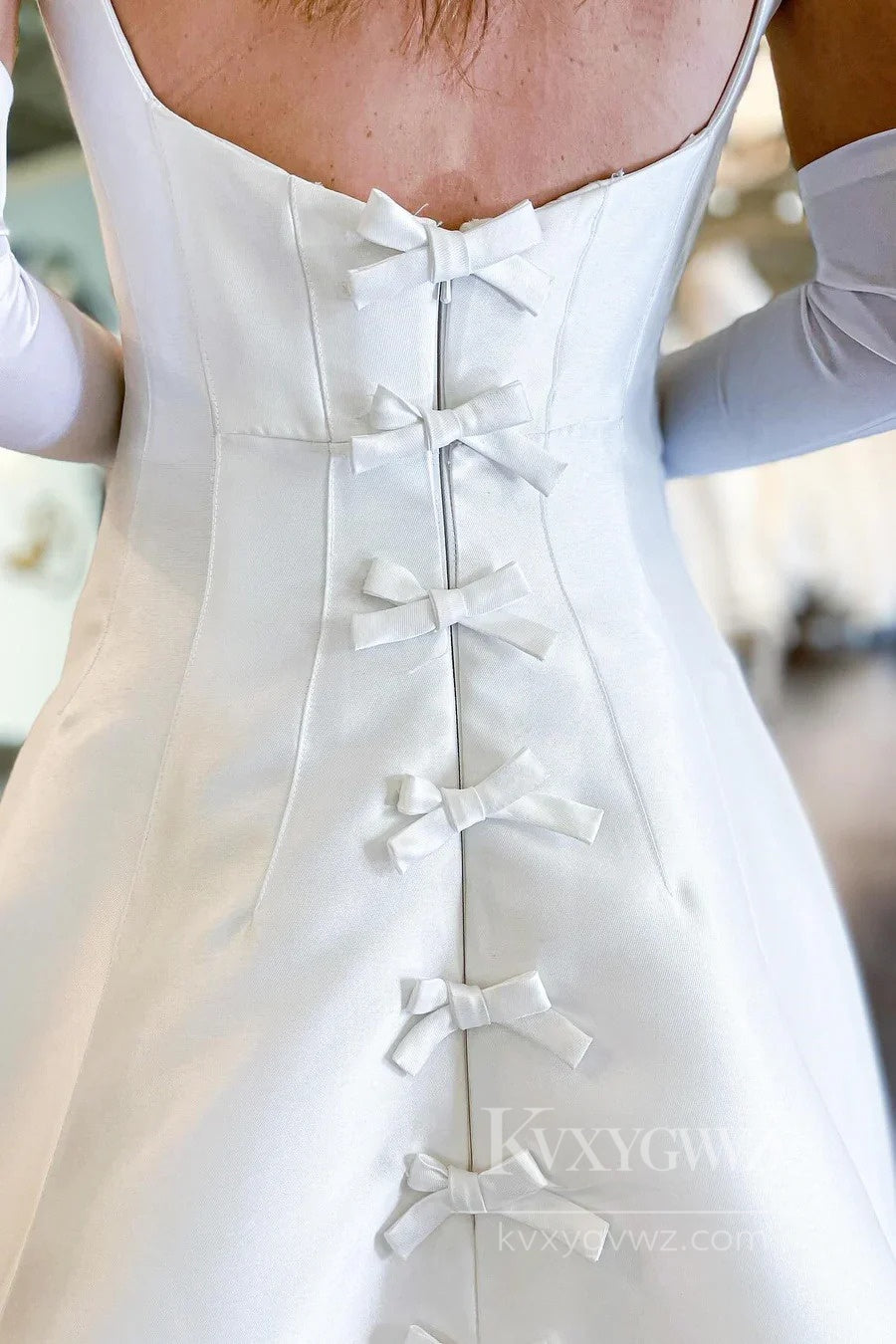 Classic Satin A-Line Wedding Dress with Straps Bridal Gown HS527