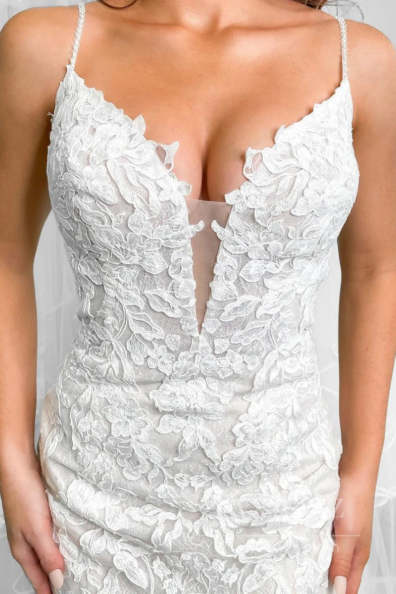 Elegant Lace V-Neck Wedding Dress with Floral Detailing Bridal Gown HS536