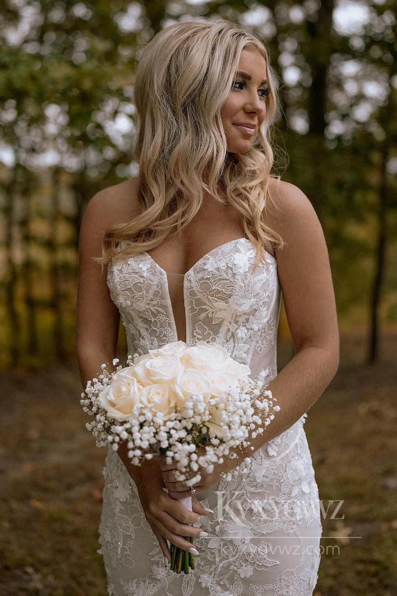 Stunning Strapless Mermaid Lace Wedding Dress with Exquisite Floral Detailing Bridal Gown HS543