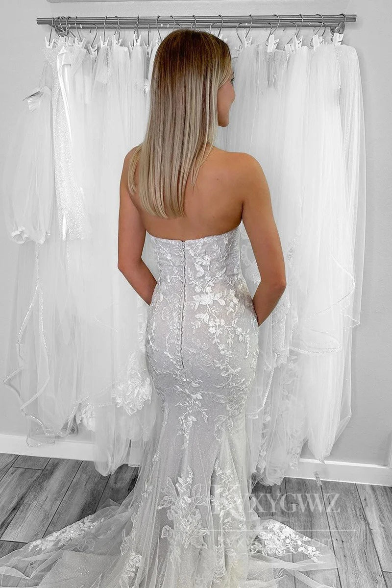 Modern Sweetheart Mermaid Wedding Dress Intricate Lace Details Bridal Gown HS546