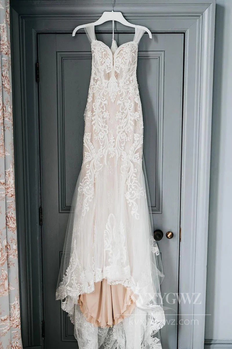 Exquisite Off-Shoulder Lace Wedding Gown with Dramatic Train Bridal Gown HS549