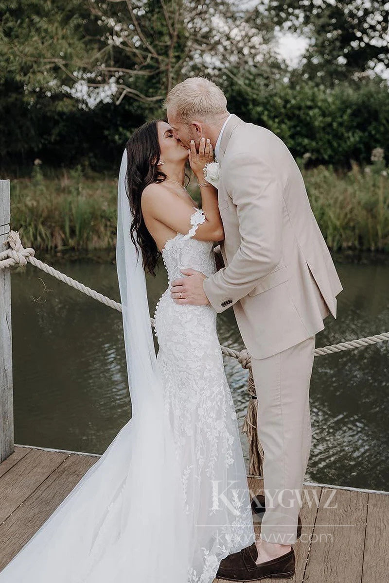 Mermaid Off the Shoulder Tulle Bridal Gown Appliques Wedding Dresses HS551