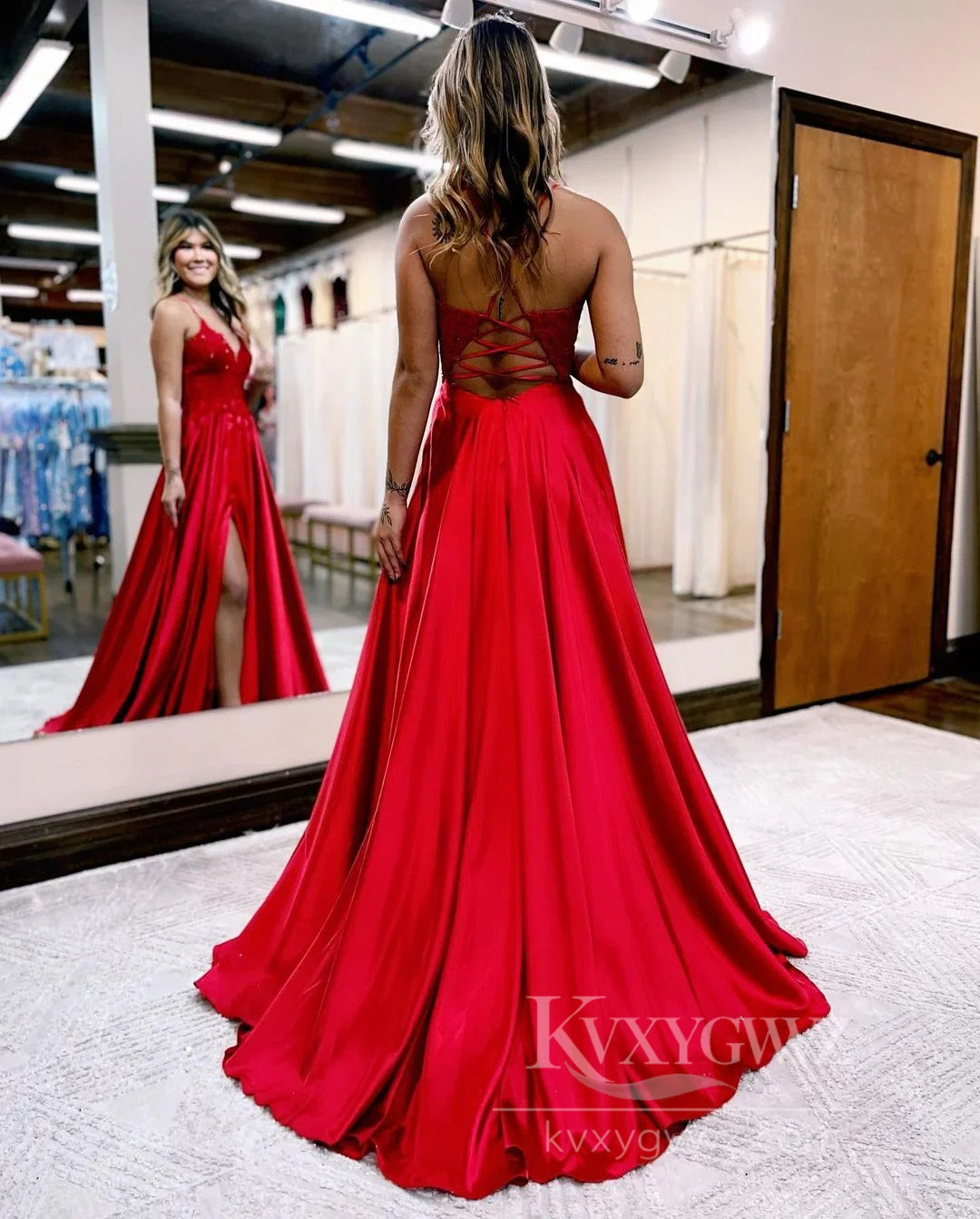 Lace & Liquid Satin Prom Dresses Strappy Slip with Floral Lace Evening Dresses LF557