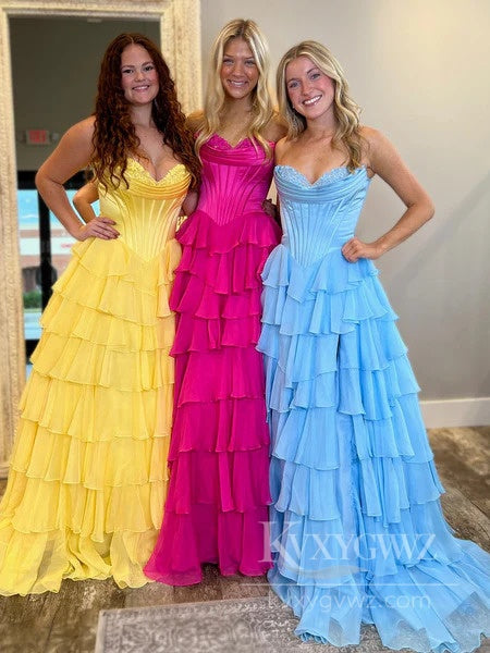 Dreamy Sweetheart Tiered Prom Dress Romantic Princess Evening Dress With Slit LF567