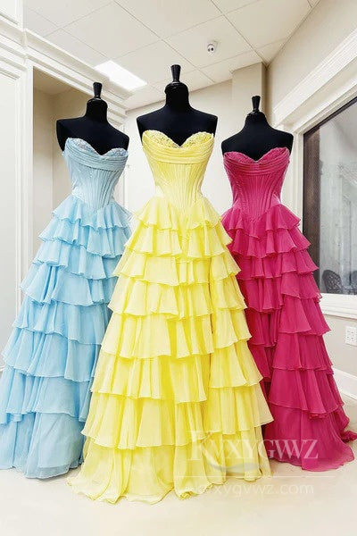 Dreamy Sweetheart Tiered Prom Dress Romantic Princess Evening Dress With Slit LF567