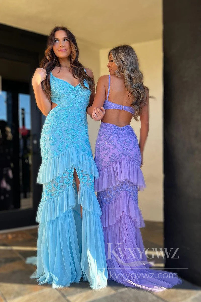 Stunning Lace Mermaid Gowns Prom Dresses Ruffled Layers for a Dreamy Evening Look Evening Dresses LF572