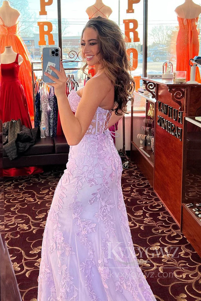 Romantic Sweetheart Lace Mermaid Prom Dresses with Floral Embellishments Evening Dresses LF573