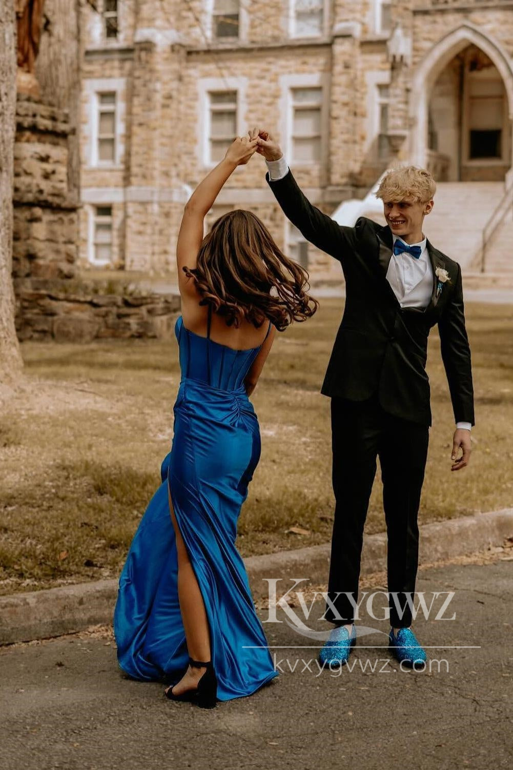 Charming Mermaid Sweetheart Evening Gown Royal Blue Satin Slit Prom Dress LF597