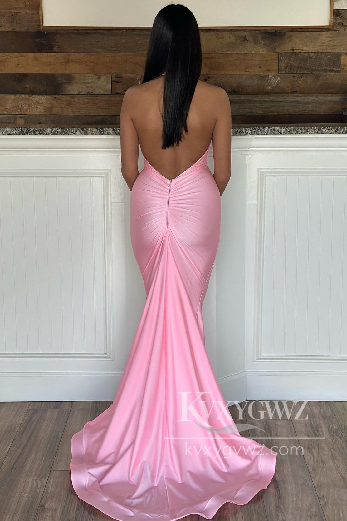 Chic Mermaid Purple Halter Elastic Evening Dress Satin Long Prom Formal Prom Dress LF603