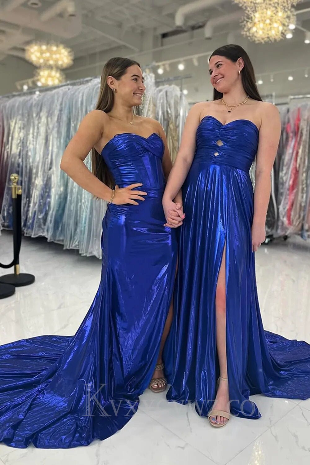 Mermaid Metallic Dark Purple Strapless Long Prom Dress With Slit LF061