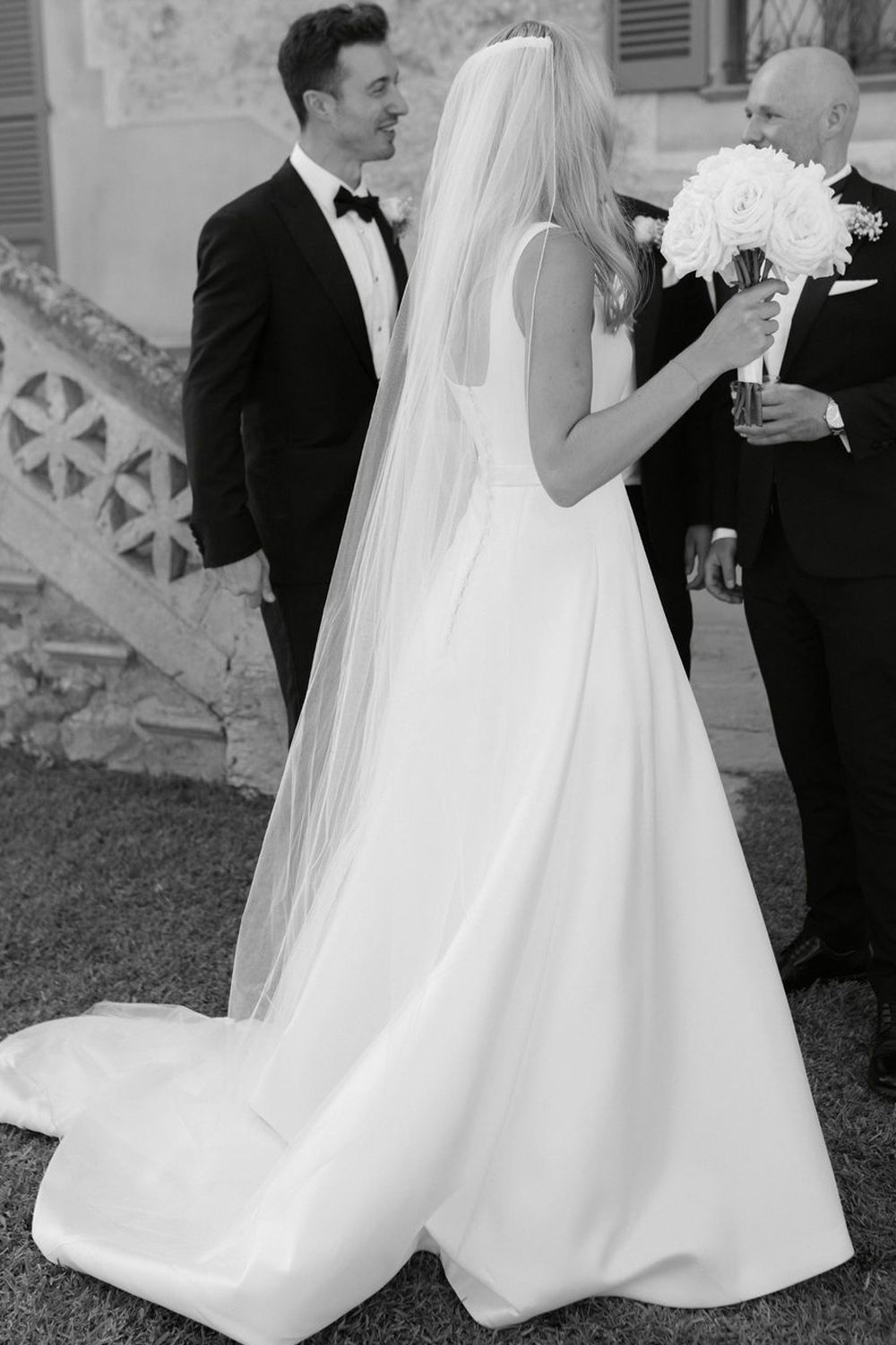Cute A Line Square Neck Satin Long Wedding Dresses Gown HS900