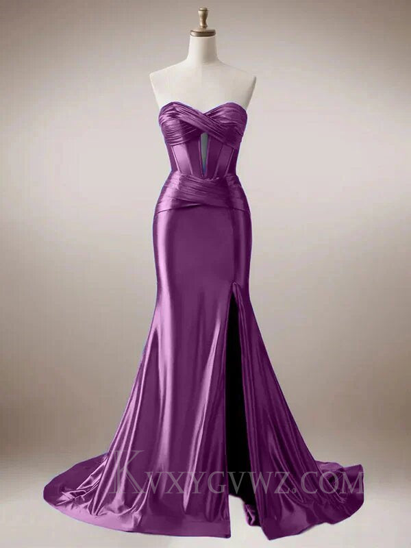Mermaid Royal Blue Sweetheart Long Prom Dress with Slit LF064