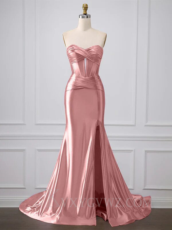 Mermaid Royal Blue Sweetheart Long Prom Dress with Slit LF064