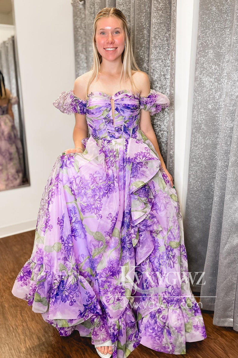 Stunning Sheath Evening Gown Sweetheart Floral Prom Dress With Detachable Sleeves LF661