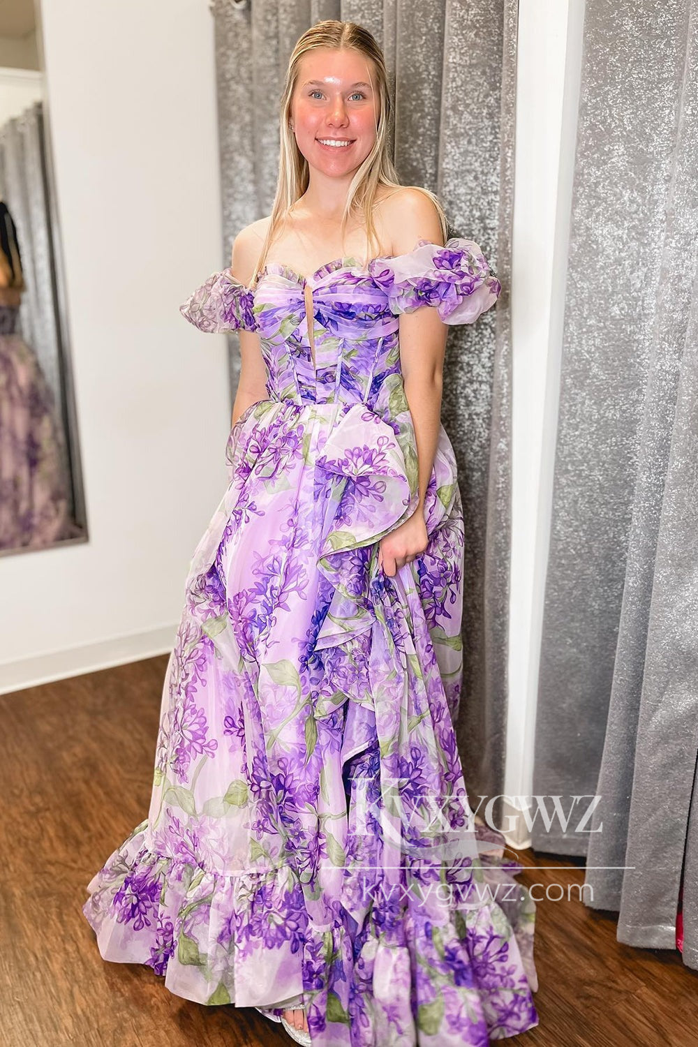 Stunning Sheath Evening Gown Sweetheart Floral Prom Dress With Detachable Sleeves LF661