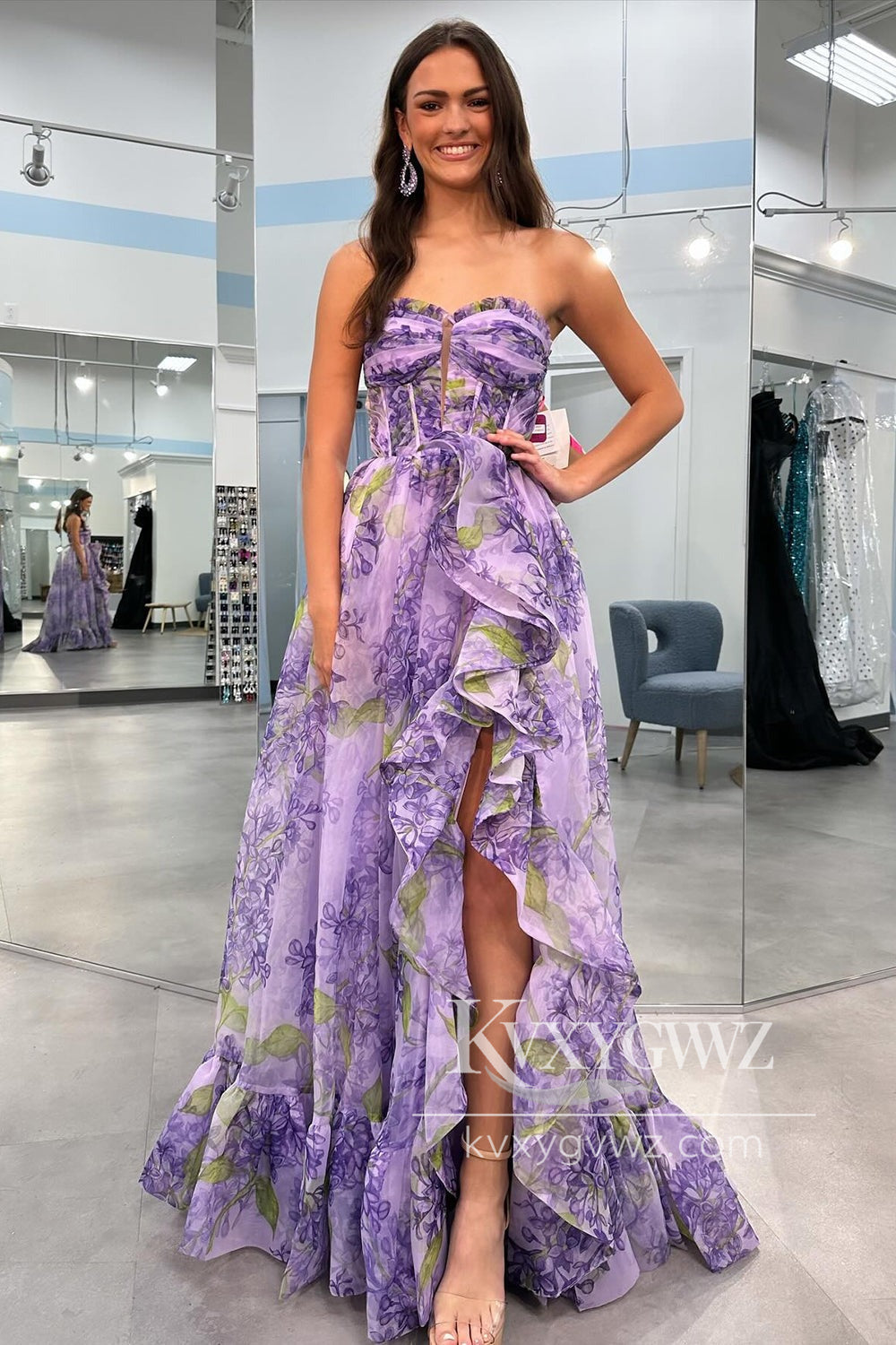 Stunning Sheath Evening Gown Sweetheart Floral Prom Dress With Detachable Sleeves LF661