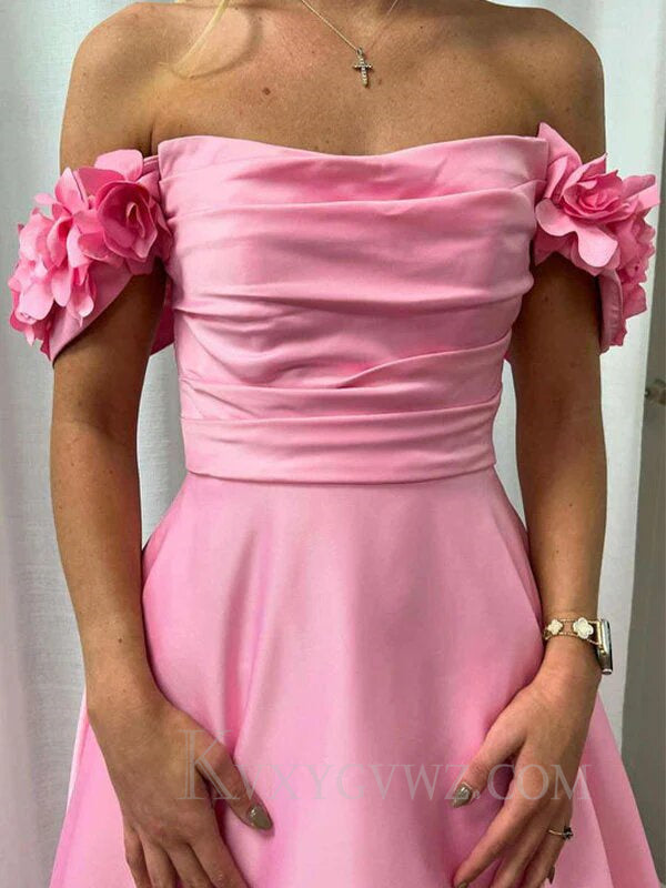 Blush Off the Shoulder A Line Satin Prom Dress LF067