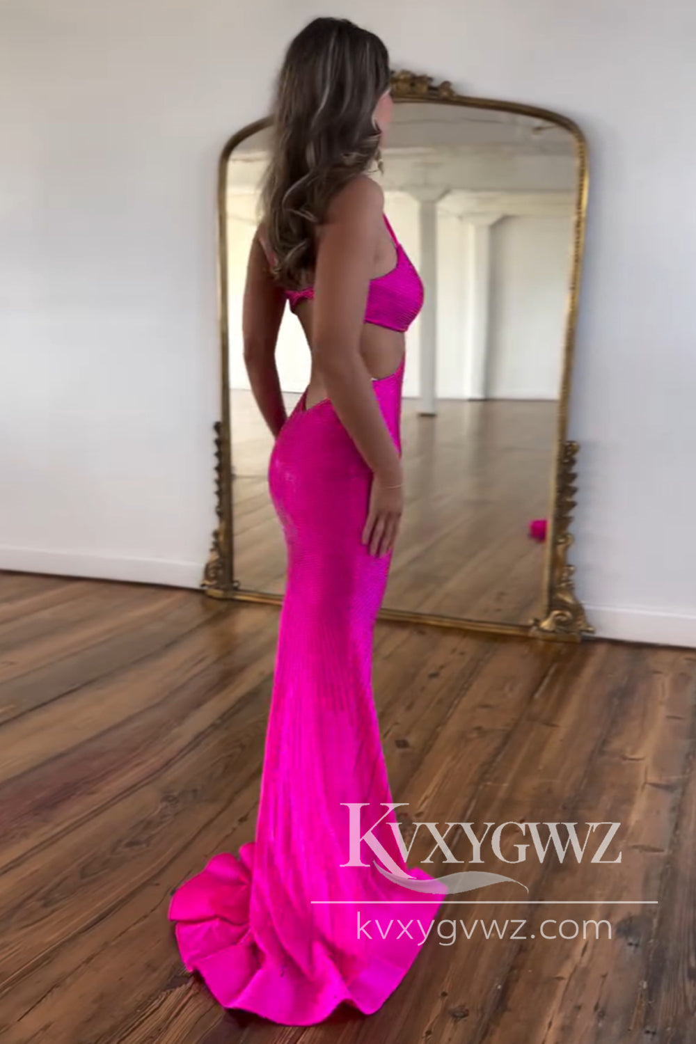 Charming Mermaid Evening Gown V Neck Yellow Satin Long Prom Dress with Beading LF675