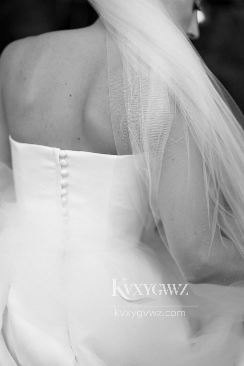 Glamorous Strapless Satin A-Line Wedding Dresses Gown With Sweep Train HS687
