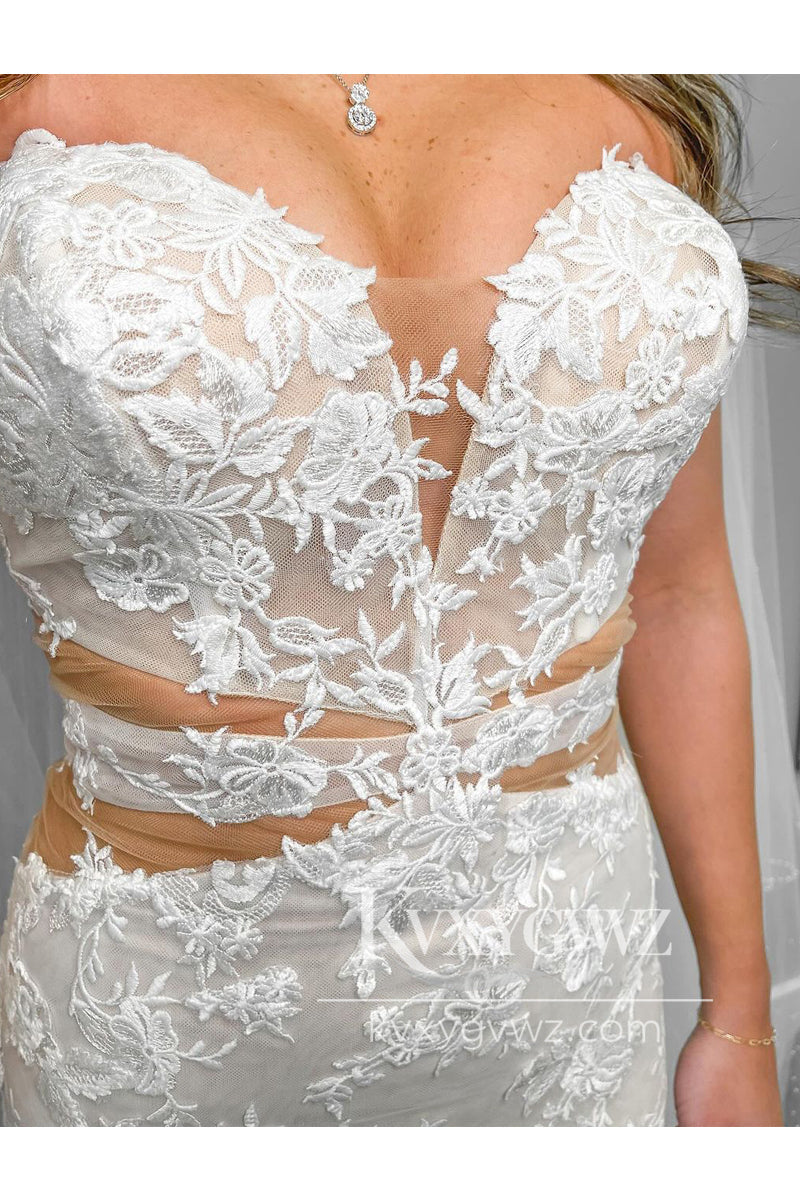 Graceful Mermaid Sweetheart Lace Appliques Wedding Dresses Gown With Slit HS718