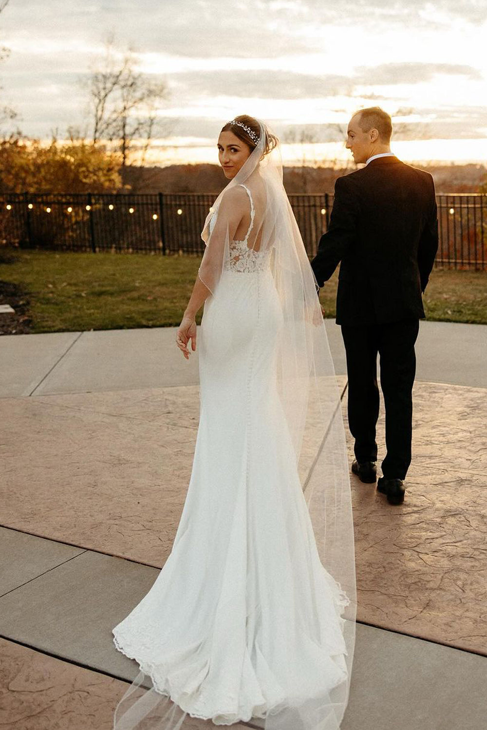 Glamorous Mermaid V Neck White Elastic Satin Wedding Dresses Gown with Appliques HS854