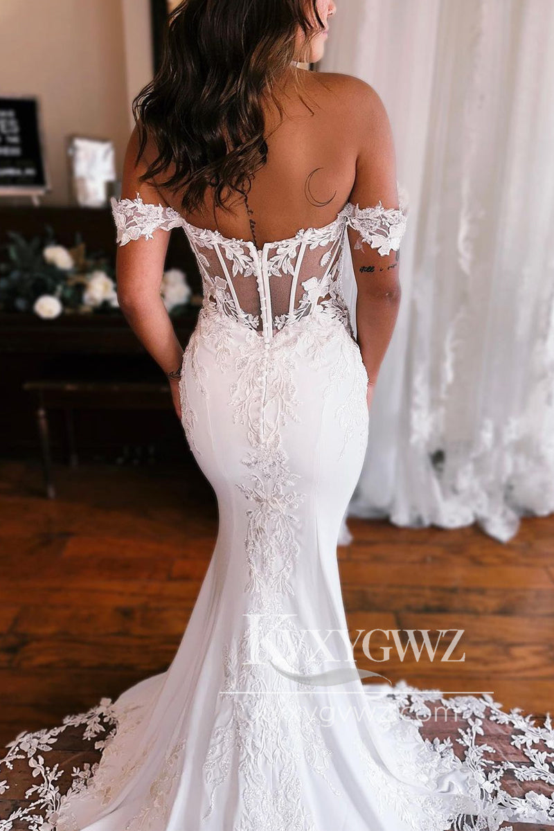 Bohemain Mermaid Sweetheart Elastic Satin Wedding Dresses Gown with Appliques HS760