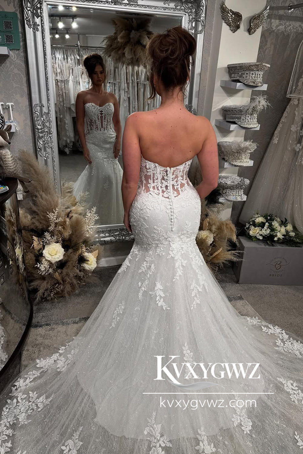 Graceful Mermaid Sweetheart Lace Wedding Dresses Gown with Appliques HS784