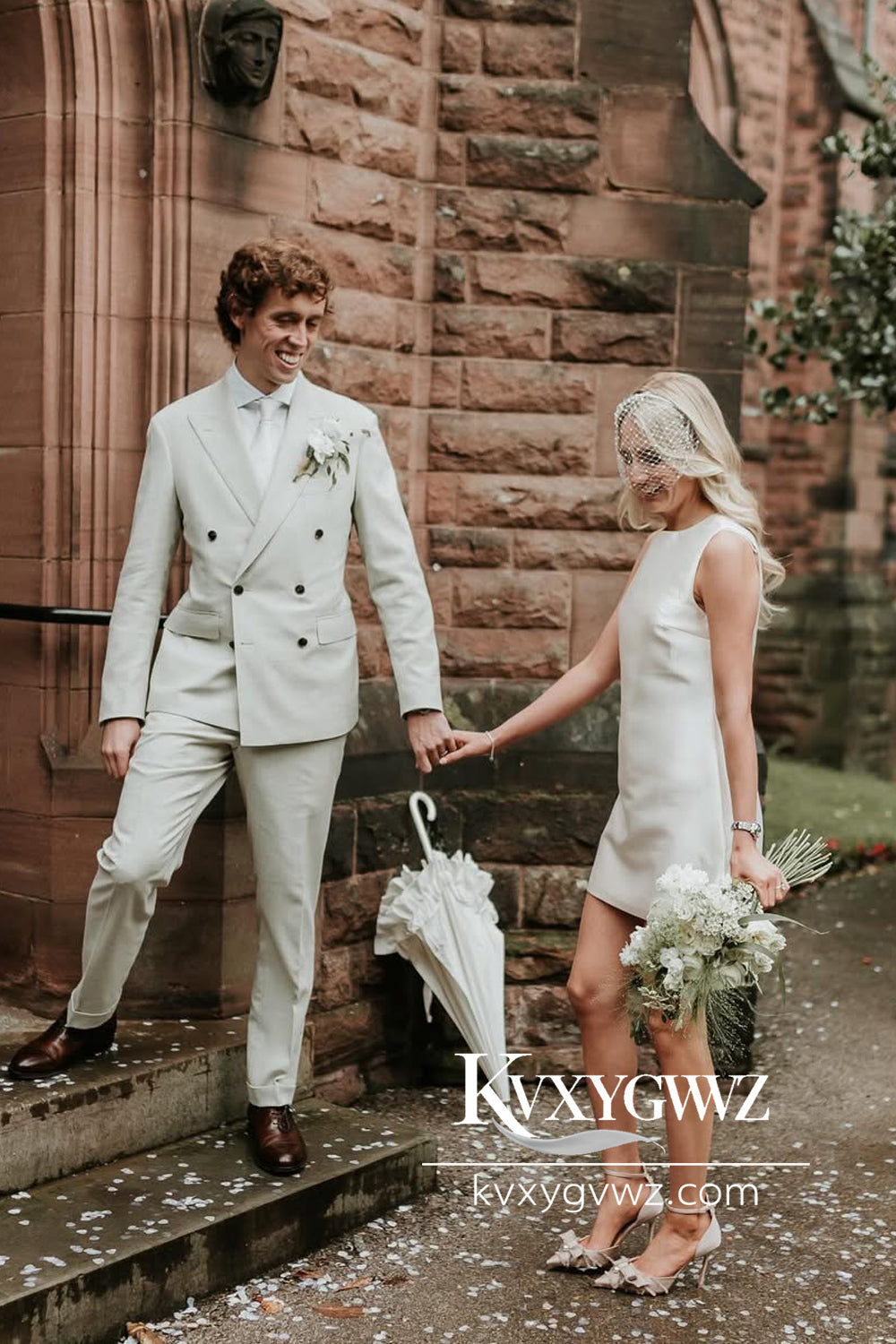 Sheath Round Neck Twill Satin Short Wedding Dress HS785