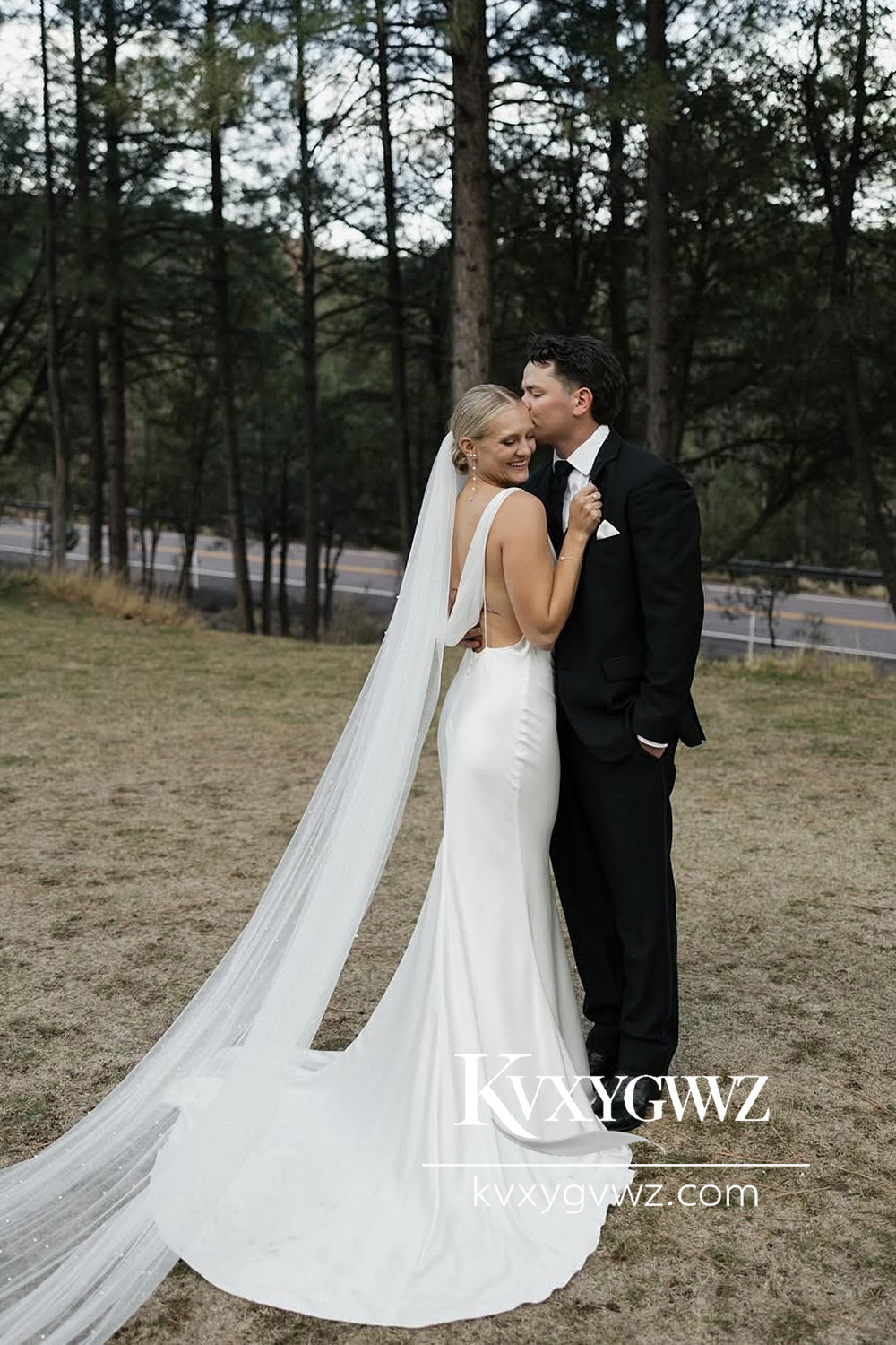 Romantic Cowl Neck Mermaid Silk Satin Wedding Dresses Gown With Sweep Train HS795
