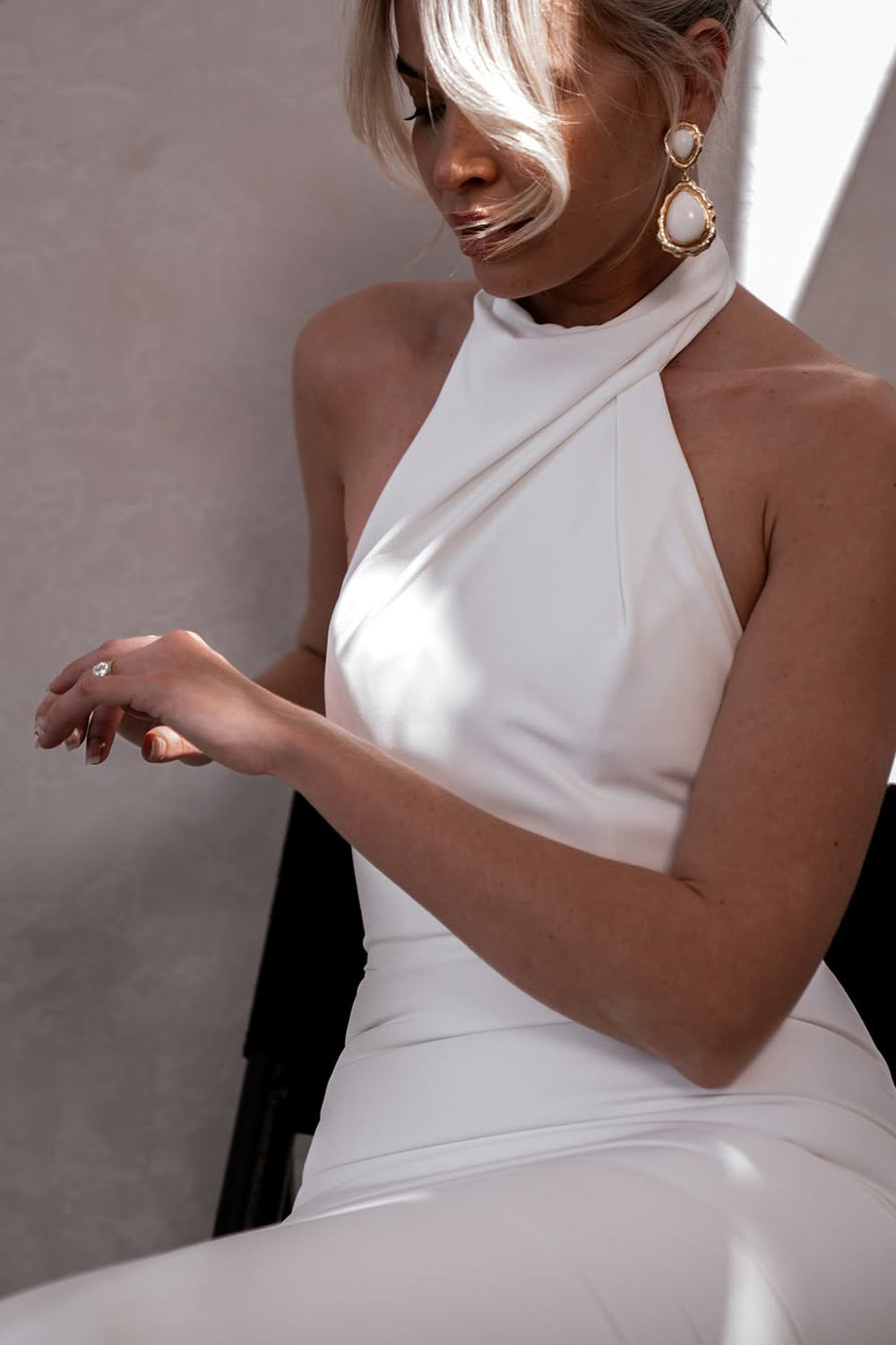Mermaid Halter Elastic Satin Long Wedding Dresses Gown HS833