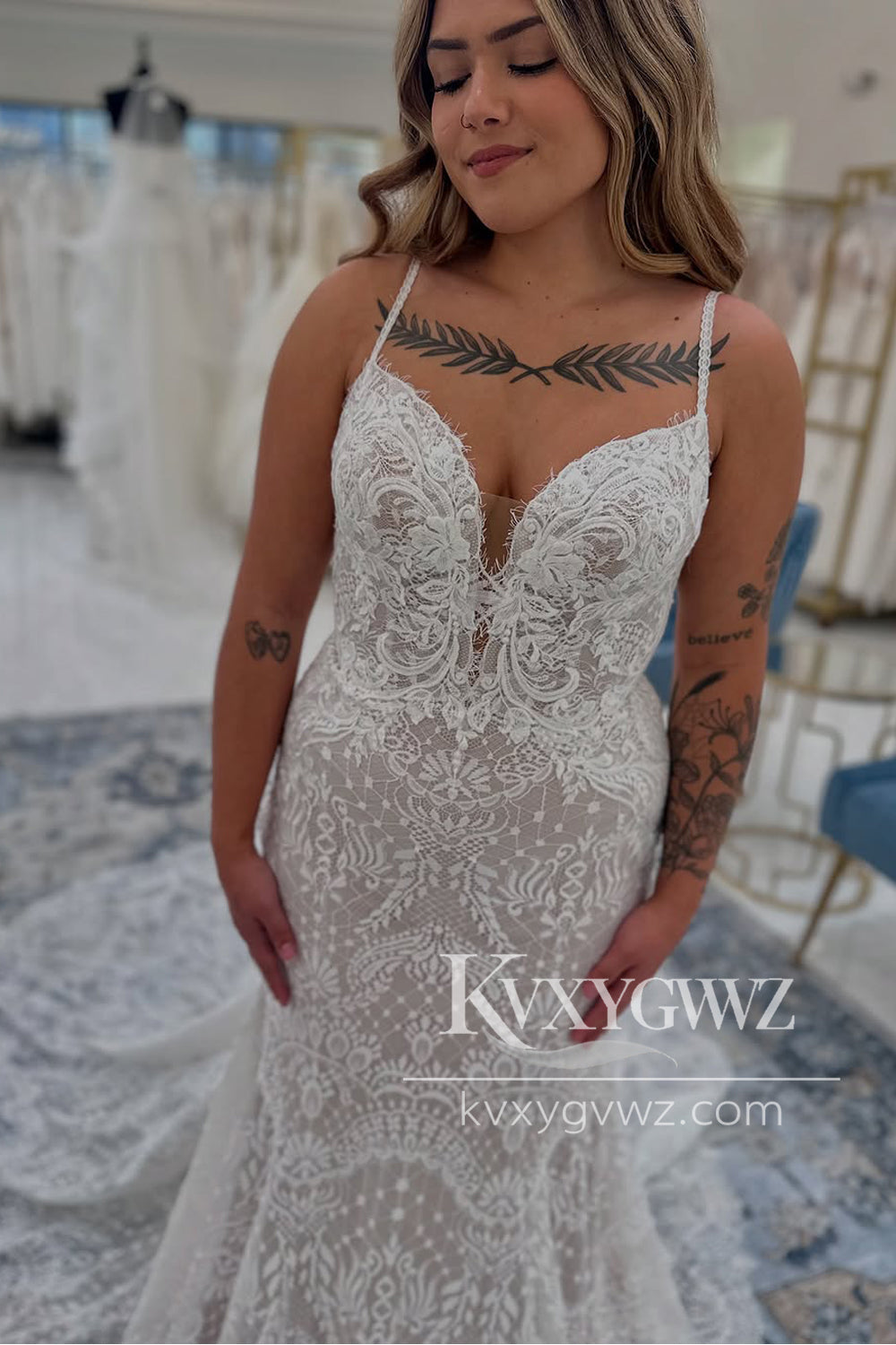 Mermaid Sweetheart Lace Wedding Dresses Gown with Sweep Train HS809