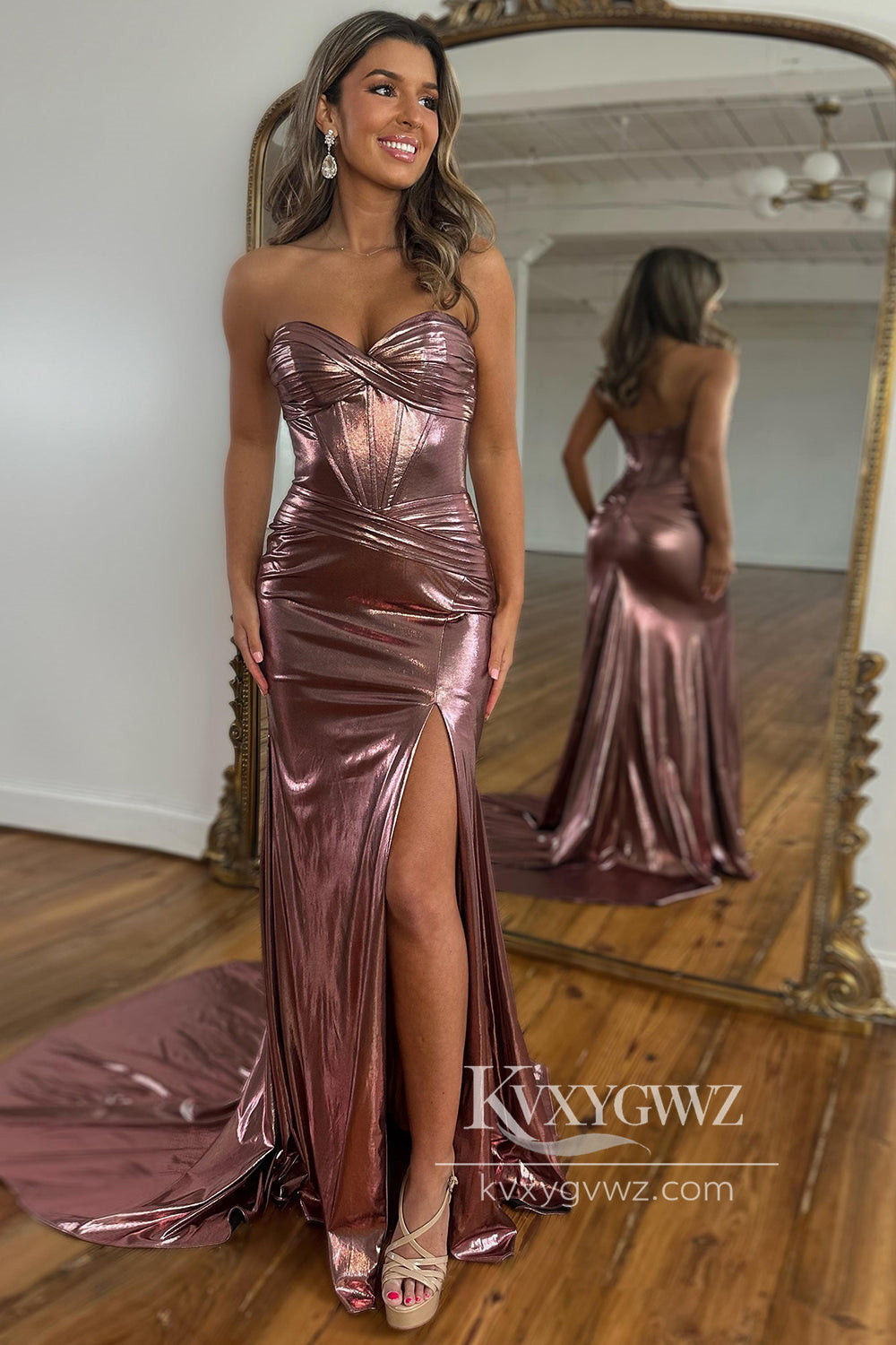 Stunning Mermaid Sweetheart Evening Gown Royal Blue Satin Long Prom Dress Gown with Slit LF811
