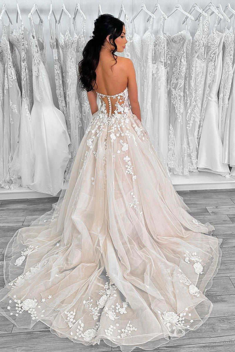 Ball Gown Sweetheart Tulle Wedding Dresses Gown with Appliques HS775