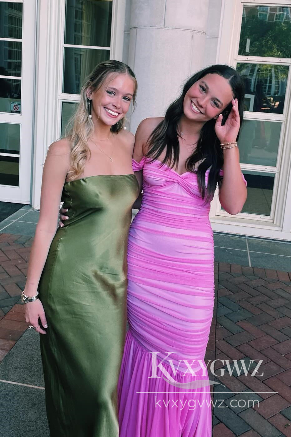 Fashion Mermaid Straps Evening Gown Pink Chiffon Long Prom Party Dress LF858