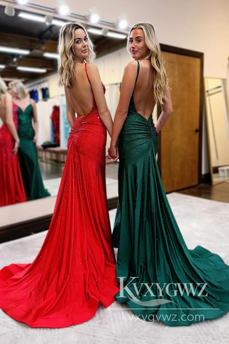 Luxurious Royal Blue Beaded Evening Gown V Neck Mermaid Long Prom Dress LF859