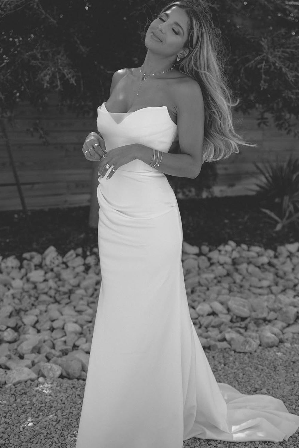 Modern Mermaid Sweetheart Elastic Satin Wedding Dresses Gown with Long Sleeves HS866
