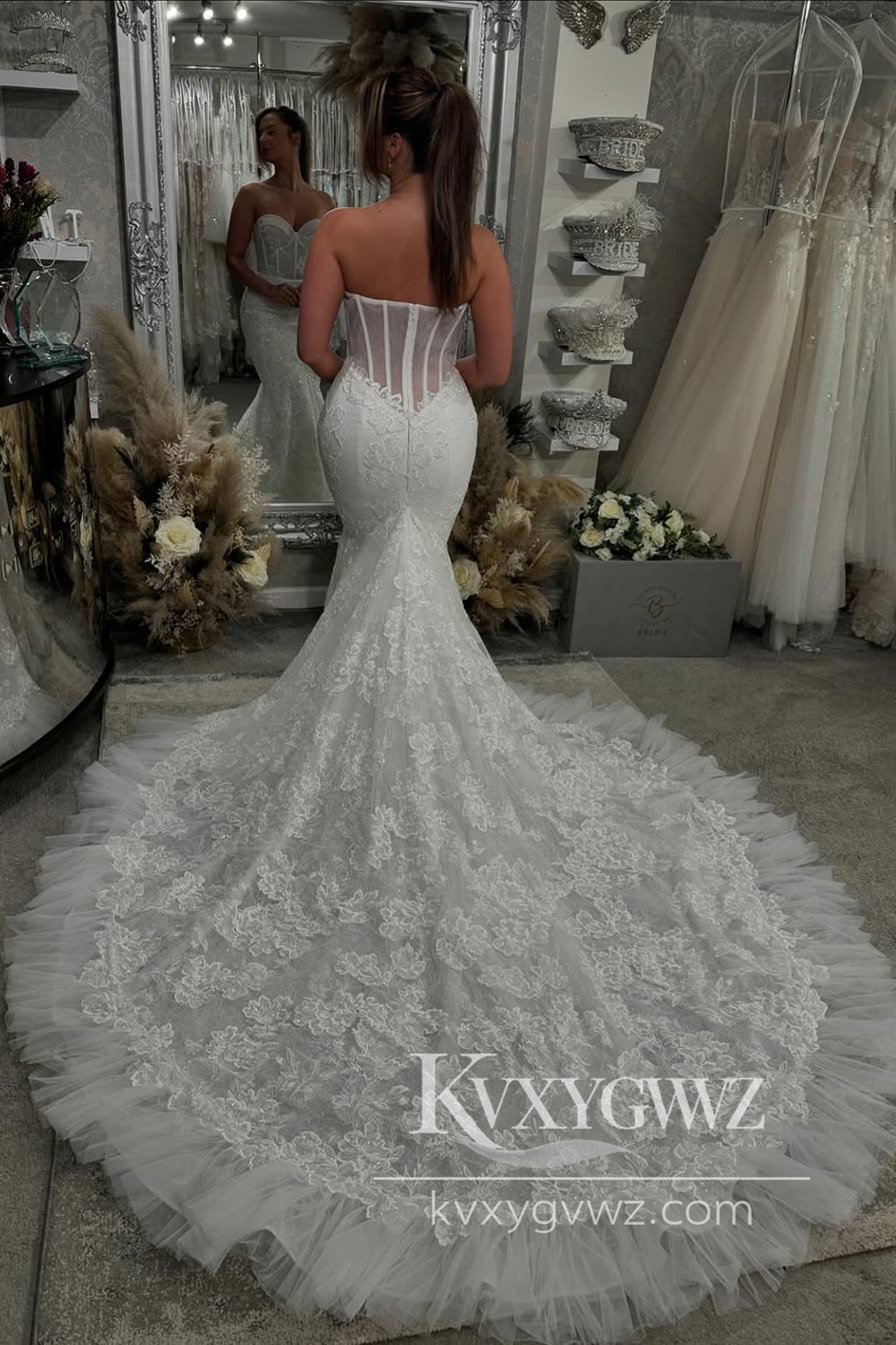 Pastoral Style Mermaid Sweetheart Lace Wedding Dress Gown with Appliques HS867