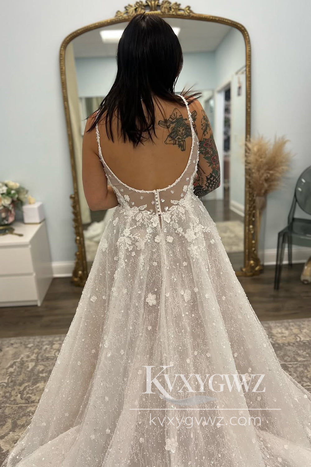 Dazzling A Line Sweetheart Tulle Lace Wedding Dresses Gown With Train HS869