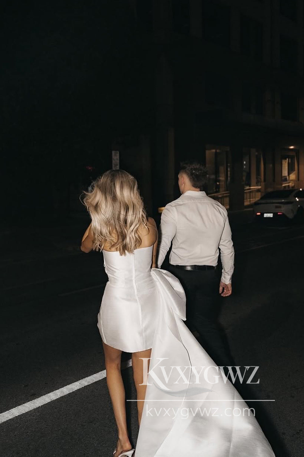 Bodycon Strapless Satin Short Wedding Dresses Gown with Big Bow HS875